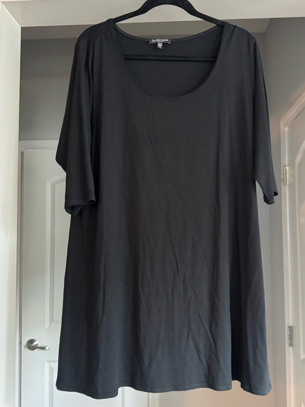Eileen Fisher Woman 2X Black Jersey Knit A-Line Tunic Top 3/4 Sleeve
